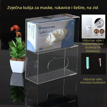 Akrilni zidni organizator za maske i dodatke, podijeljeni pretinci, otporan na prašinu, bez sastavljanja, kapacitet 18 L