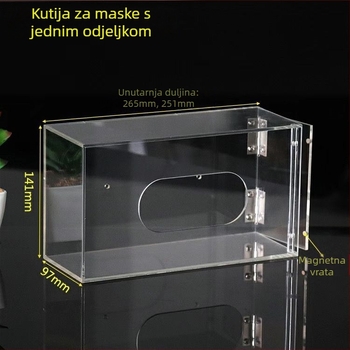 Akrilni zidni organizator za maske i dodatke, podijeljeni pretinci, otporan na prašinu, bez sastavljanja, kapacitet 18 L