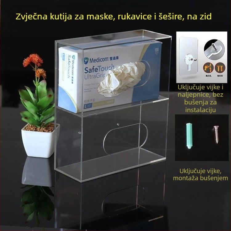 Akrilni zidni organizator za maske i dodatke, podijeljeni pretinci, otporan na prašinu, bez sastavljanja, kapacitet 18 L