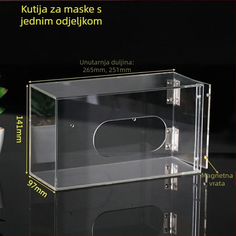 Akrilni zidni organizator za maske i dodatke, podijeljeni pretinci, otporan na prašinu, bez sastavljanja, kapacitet 18 L