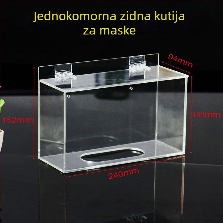 Akrilni zidni organizator za maske i dodatke, podijeljeni pretinci, otporan na prašinu, bez sastavljanja, kapacitet 18 L