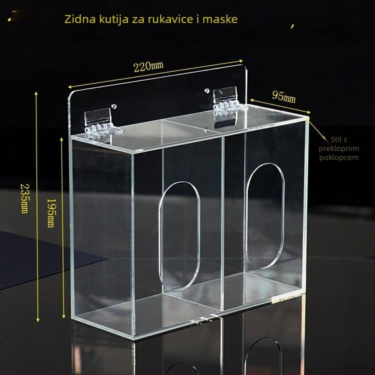 Akrilni zidni organizator za maske i dodatke, podijeljeni pretinci, otporan na prašinu, bez sastavljanja, kapacitet 18 L