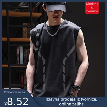 Muška bezrukavna T‑majica, opuštena silueta, brzo se suši, poliester, ljeto