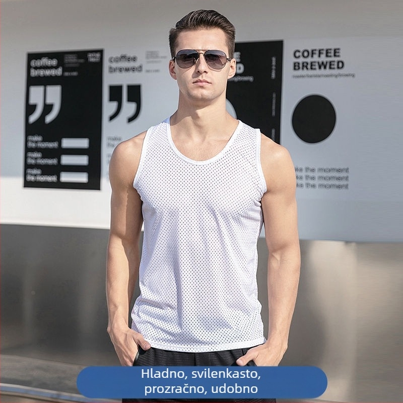 Prozračna mrežasta vesta za fitness i trčanje, bez rukava, lagana i brzo se suši za ljeto.