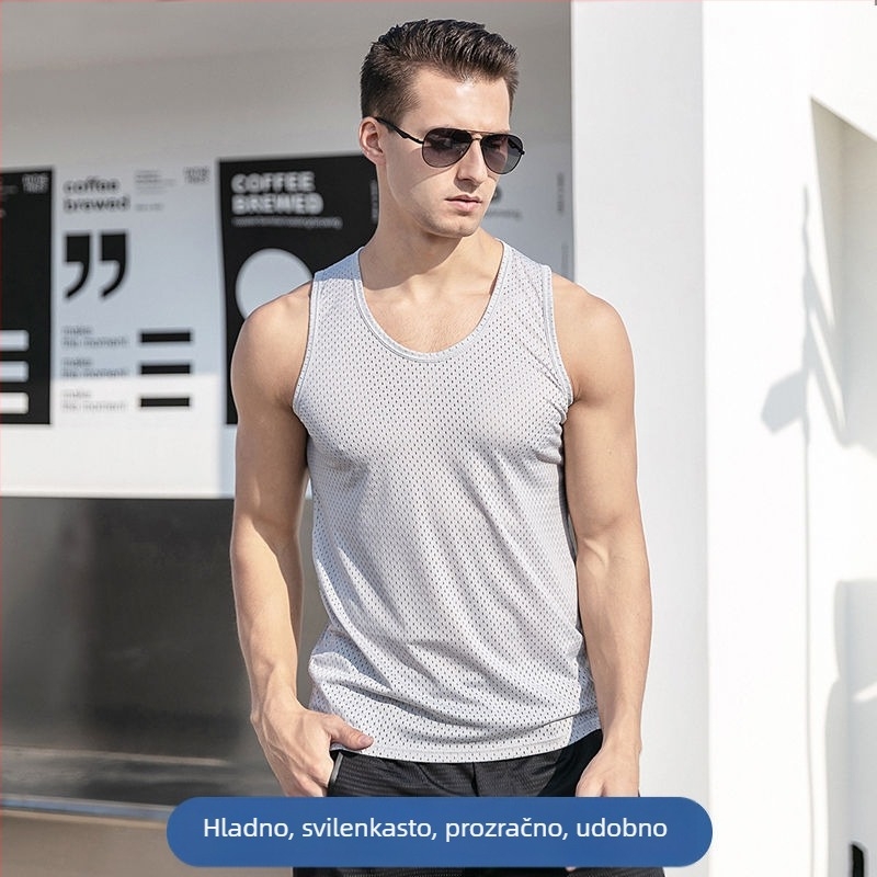 Prozračna mrežasta vesta za fitness i trčanje, bez rukava, lagana i brzo se suši za ljeto.