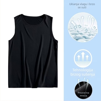 Muška sportska vesta za ljeto, Ice Silk mreža, prozračna, brzo se suši, bez rukava, slobodan kroj, 100% poliester