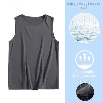 Muška sportska vesta za ljeto, Ice Silk mreža, prozračna, brzo se suši, bez rukava, slobodan kroj, 100% poliester