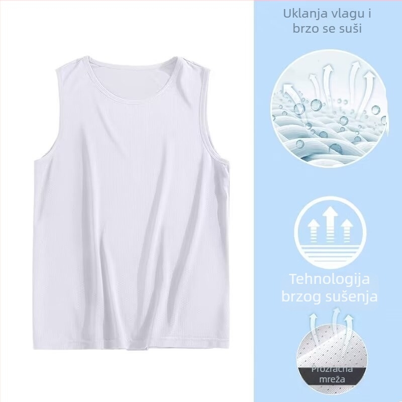 Muška sportska vesta za ljeto, Ice Silk mreža, prozračna, brzo se suši, bez rukava, slobodan kroj, 100% poliester