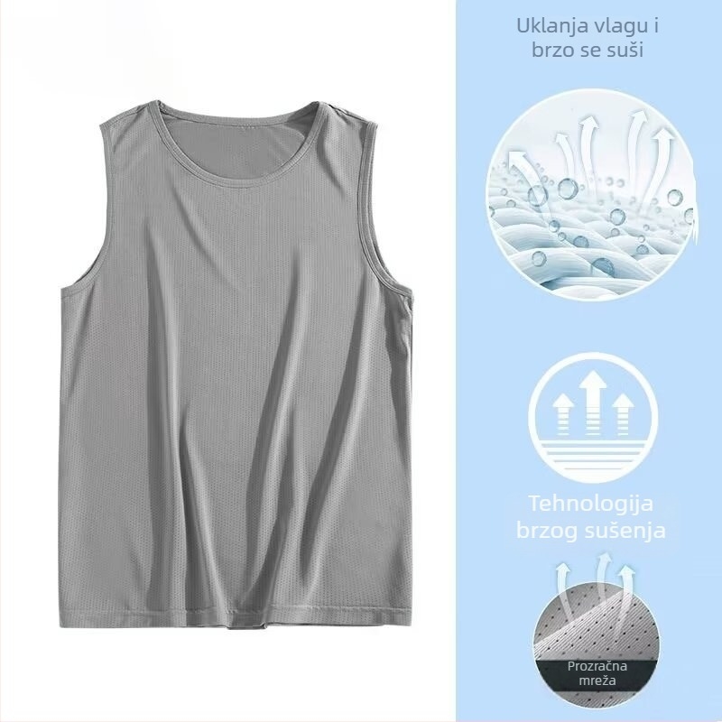 Muška sportska vesta za ljeto, Ice Silk mreža, prozračna, brzo se suši, bez rukava, slobodan kroj, 100% poliester