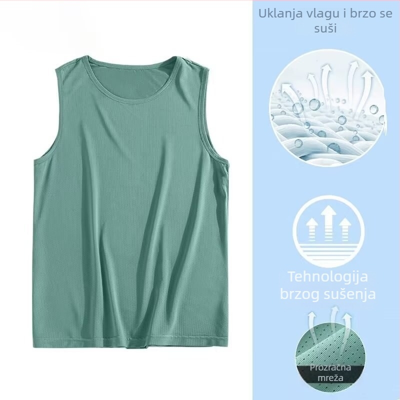 Muška sportska vesta za ljeto, Ice Silk mreža, prozračna, brzo se suši, bez rukava, slobodan kroj, 100% poliester