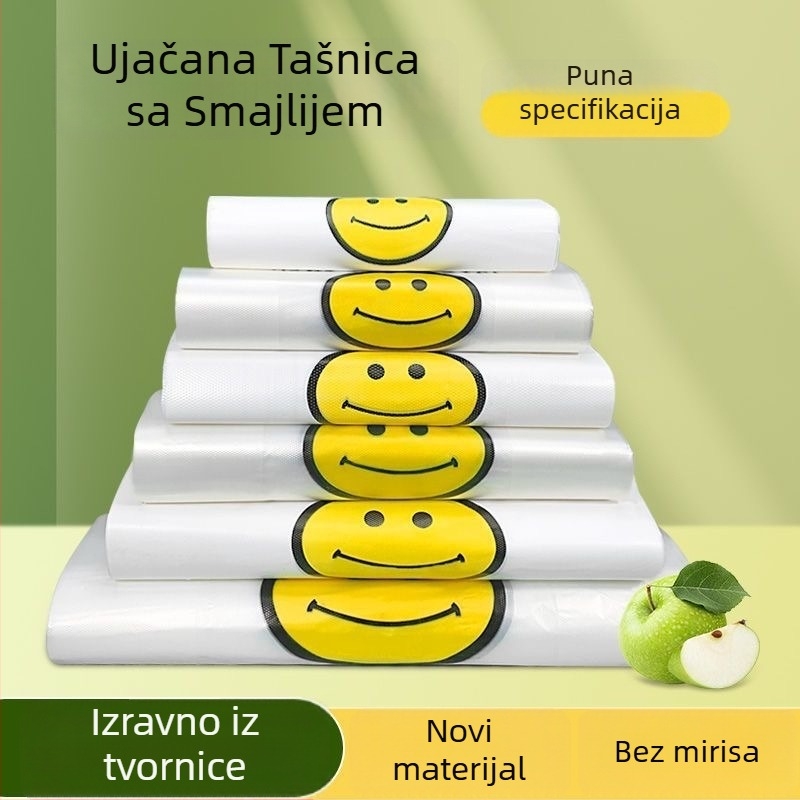 Prozirna jednokratna plastična vrećica sa smiješkom za takeaway i shopping, zadebljana verzija, pakiranje 500 kom., nije biološki razgradiva