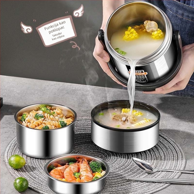 Kutija za ručak od 304 nehrđajućeg čelika, cilindrična, kompatibilna s mikrovalnom pećnicom, jednostruka