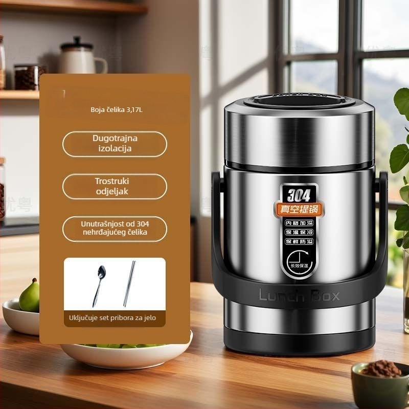 Kutija za ručak od 304 nehrđajućeg čelika, cilindrična, kompatibilna s mikrovalnom pećnicom, jednostruka