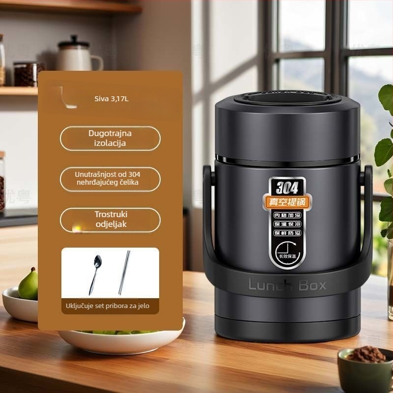 Kutija za ručak od 304 nehrđajućeg čelika, cilindrična, kompatibilna s mikrovalnom pećnicom, jednostruka