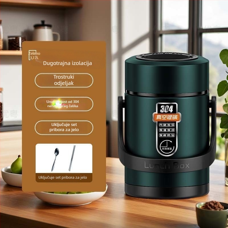 Kutija za ručak od 304 nehrđajućeg čelika, cilindrična, kompatibilna s mikrovalnom pećnicom, jednostruka