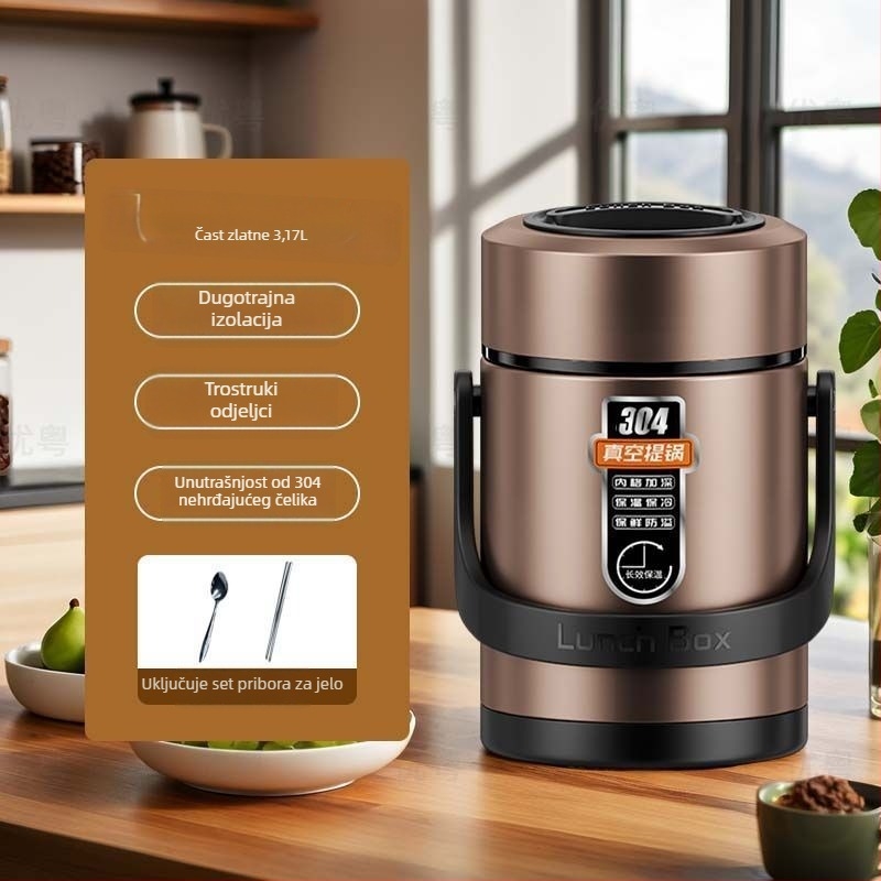 Kutija za ručak od 304 nehrđajućeg čelika, cilindrična, kompatibilna s mikrovalnom pećnicom, jednostruka