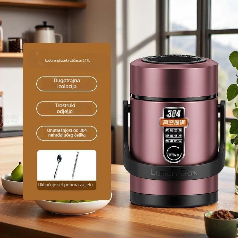 Kutija za ručak od 304 nehrđajućeg čelika, cilindrična, kompatibilna s mikrovalnom pećnicom, jednostruka