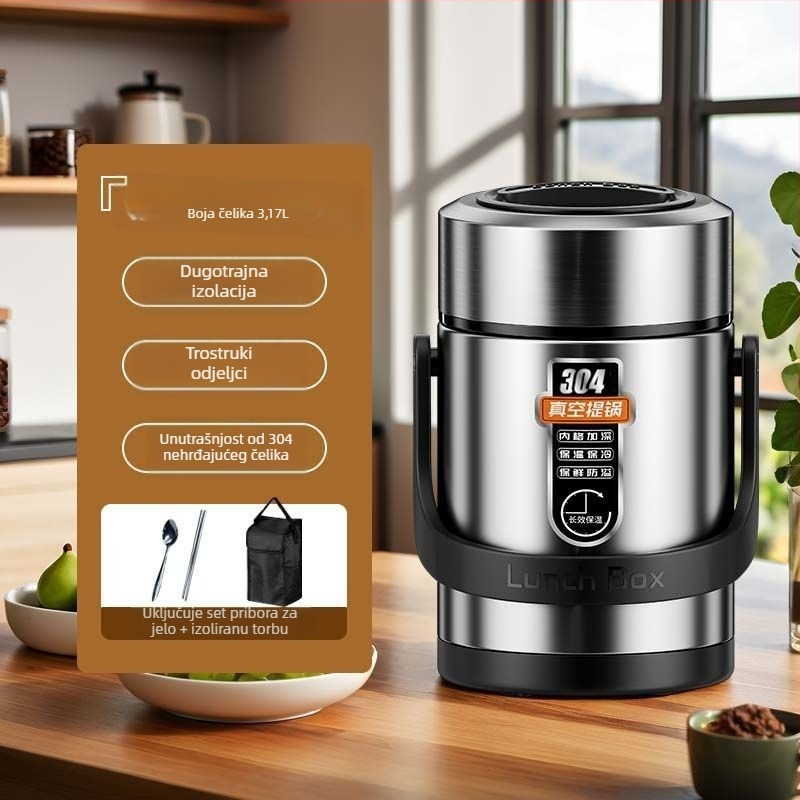 Kutija za ručak od 304 nehrđajućeg čelika, cilindrična, kompatibilna s mikrovalnom pećnicom, jednostruka