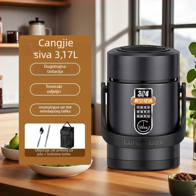 Kutija za ručak od 304 nehrđajućeg čelika, cilindrična, kompatibilna s mikrovalnom pećnicom, jednostruka