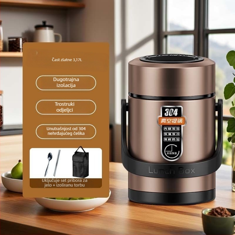 Kutija za ručak od 304 nehrđajućeg čelika, cilindrična, kompatibilna s mikrovalnom pećnicom, jednostruka