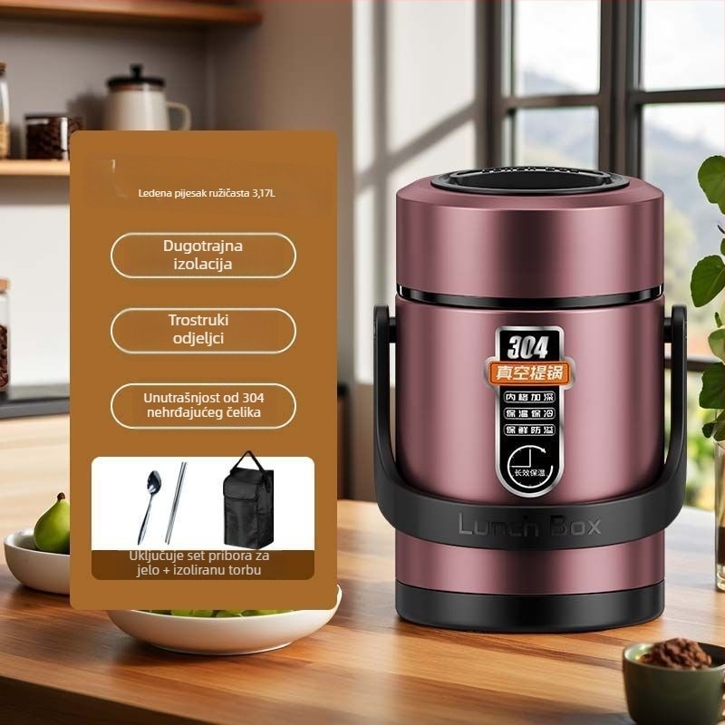 Kutija za ručak od 304 nehrđajućeg čelika, cilindrična, kompatibilna s mikrovalnom pećnicom, jednostruka