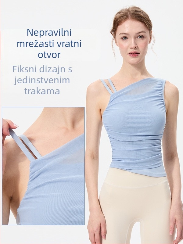 Sportski prsluk s nepravilnim fiksnim košaricama, kosim ramenima i mrežastim panelom, brzo se suši, materijal Nylon/Spandeks, prozračan, anti-sagging, za sve sezone
