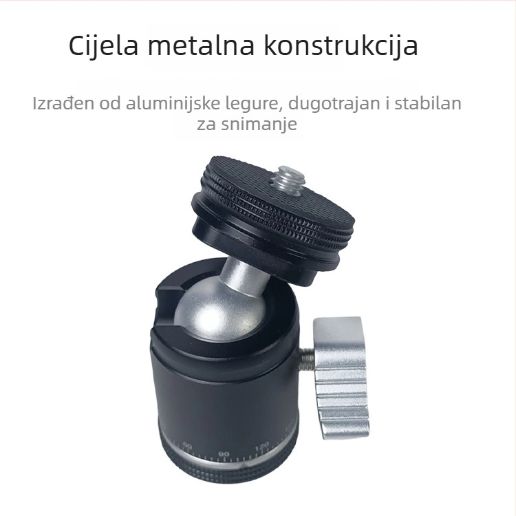 Prijenosni višenamjenski nosač za telefon za live streaming s osvjetljenjem i 360° panoramskom kuglastom glavom; vijčani sustav montaže; ekološki materijali; horizontalno okretanje 360°; horizontalna brzina 360°; težina 0,92 kg