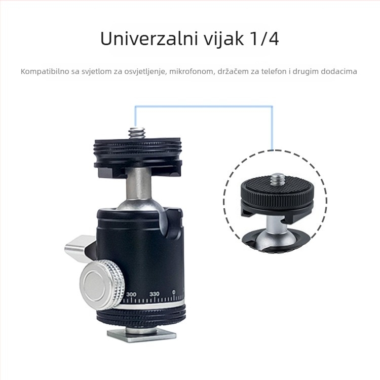 Prijenosni višenamjenski nosač za telefon za live streaming s osvjetljenjem i 360° panoramskom kuglastom glavom; vijčani sustav montaže; ekološki materijali; horizontalno okretanje 360°; horizontalna brzina 360°; težina 0,92 kg