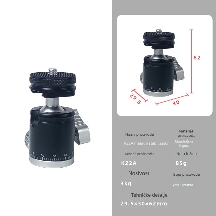 Prijenosni višenamjenski nosač za telefon za live streaming s osvjetljenjem i 360° panoramskom kuglastom glavom; vijčani sustav montaže; ekološki materijali; horizontalno okretanje 360°; horizontalna brzina 360°; težina 0,92 kg