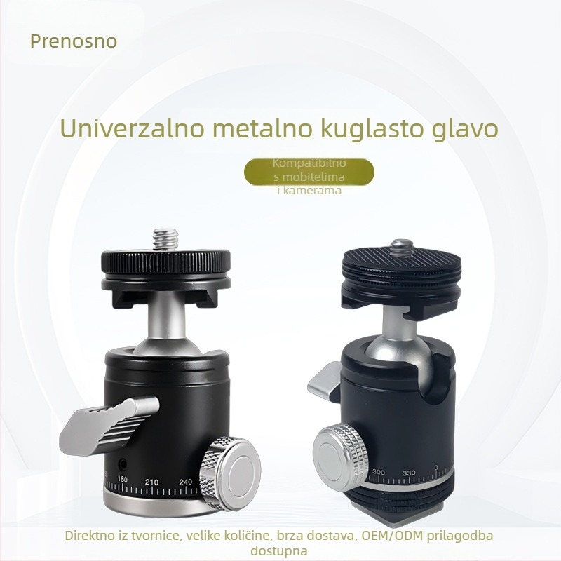 Prijenosni višenamjenski nosač za telefon za live streaming s osvjetljenjem i 360° panoramskom kuglastom glavom; vijčani sustav montaže; ekološki materijali; horizontalno okretanje 360°; horizontalna brzina 360°; težina 0,92 kg