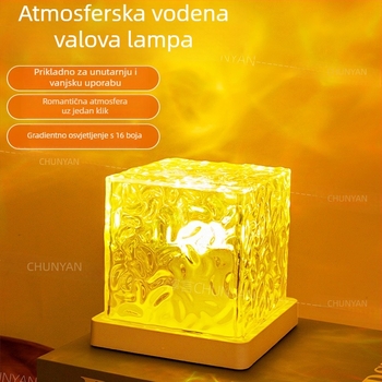 Noćna lampica s projekcijom vodnih valova i rotirajućom sjevernom svjetlošću – ugrađena baterija, dodirni prekidač, akrilni difuzor