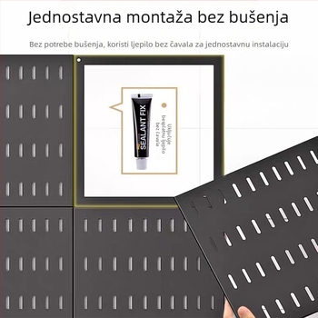 Nana Nehrđajući čelik — Zidni stalak s perforiranom pločom za posuđe, odvodnim stalakom i organizatorom začina — Višenamjenski, Bez ugradnje, Pomičan