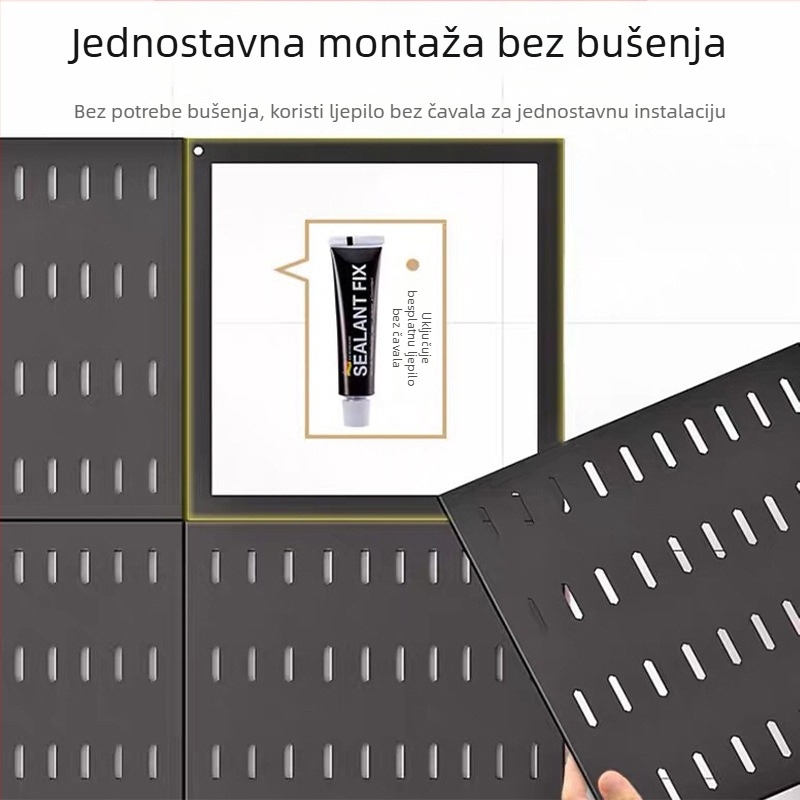 Nana Nehrđajući čelik — Zidni stalak s perforiranom pločom za posuđe, odvodnim stalakom i organizatorom začina — Višenamjenski, Bez ugradnje, Pomičan