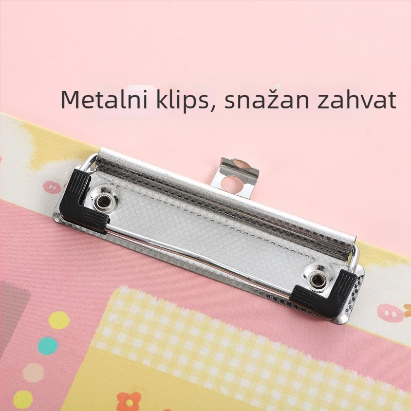 Klipbord s dvostrukim stezanjem: čvrsti steznik + pločasti steznik, papirna površina, debljina ploče 3 mm, širina stražnjeg dijela 22 mm