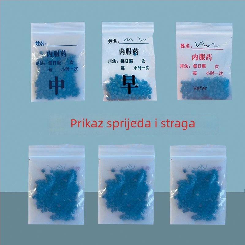 PE samouzavíravajuća vrećica za lijekove s odjeljcima doza: jutro, podne i večer; jednokratna, prijenosna i zapisiva za kapsule