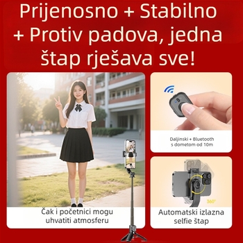 Selfie štap s stativom, Bluetooth daljinskim upravljanjem i LED rasvjetom, aluminijska legura, model TT21