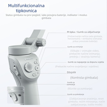 Ručni gimbal stabilizator za telefon s prepoznavanjem lica – 3-osi stabilizator, Bluetooth i daljinsko upravljanje