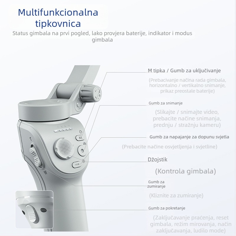 Ručni gimbal stabilizator za telefon s prepoznavanjem lica – 3-osi stabilizator, Bluetooth i daljinsko upravljanje