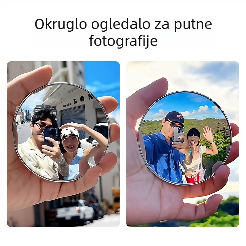 Ručni konveksni ogledalo za putovanja – kružno ogledalo, plastični okvir, staklena leća, širokokotni selfie alat