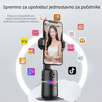 Gimbal za telefon s AI prepoznavanjem ljudi, 360° panoramsko snimanje, daljinsko upravljanje, Bluetooth, ugrađeno svjetlo