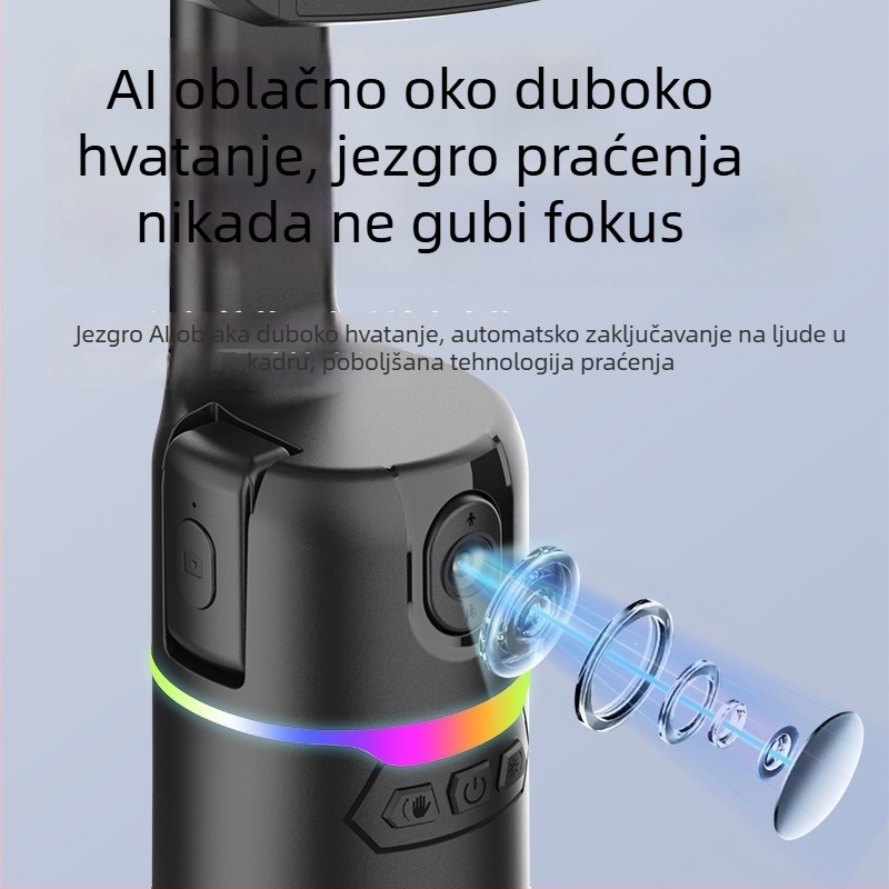 Gimbal za telefon s AI prepoznavanjem ljudi, 360° panoramsko snimanje, daljinsko upravljanje, Bluetooth, ugrađeno svjetlo
