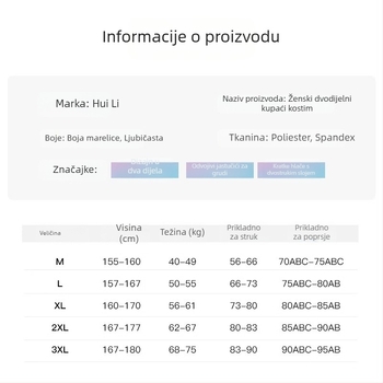 Ženski dvodijelni kupaći kostim s jastučićima za prsa, konzervativno pokriće, brzo sušenje poliester-elastan