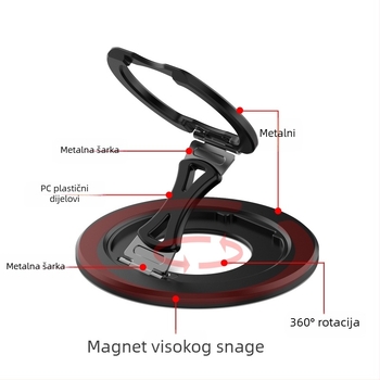 Držač prstena za telefon od legure – magnetsko ili rotacijsko fiksiranje, univerzalni stil