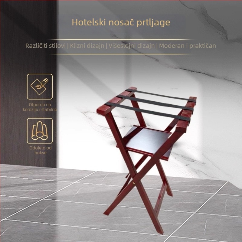 Drveni stalk za prtljagu za hotele, sklopivi, podni stalk, jednostavan moderni stil, jedan nivo