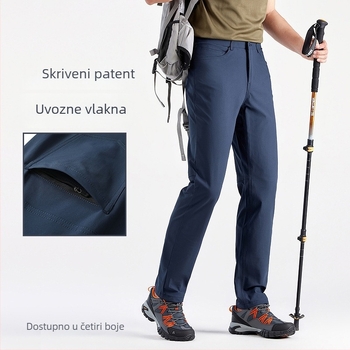 Muške casual/poslovne hlače, prozračan poliester, ravni kroj, srednji pojas, zip zatvarač.