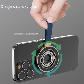 Potpuno metalni sklopivi magnetni držač za telefon sa prstenom, 360° rotacija