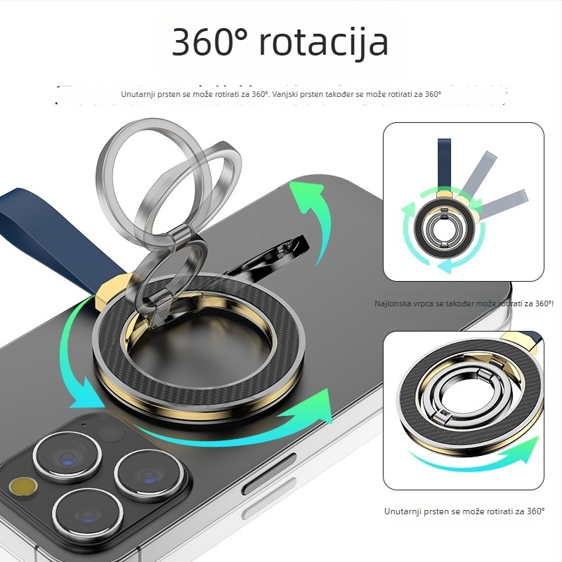 Potpuno metalni sklopivi magnetni držač za telefon sa prstenom, 360° rotacija