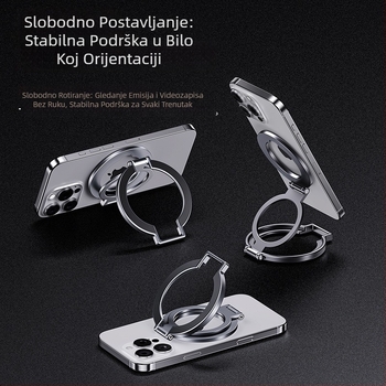 Stalak za telefon na stol MagSafe iz aluminijske legure, dvostrani magnetni, rotirajući i sklopivi prsten