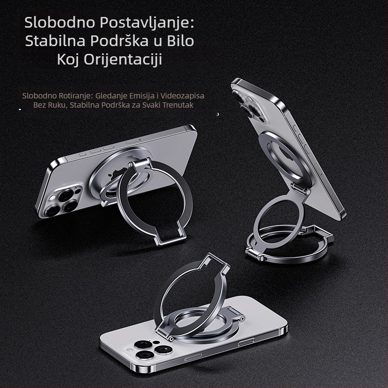 Stalak za telefon na stol MagSafe iz aluminijske legure, dvostrani magnetni, rotirajući i sklopivi prsten