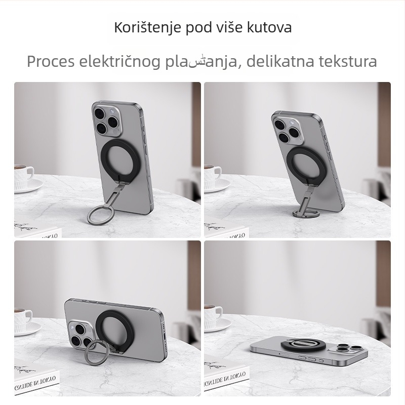 Magnetni držač za telefon s dvostrukim magnetom, 360° rotacija, metalna konstrukcija, kompatibilan s Apple i Android